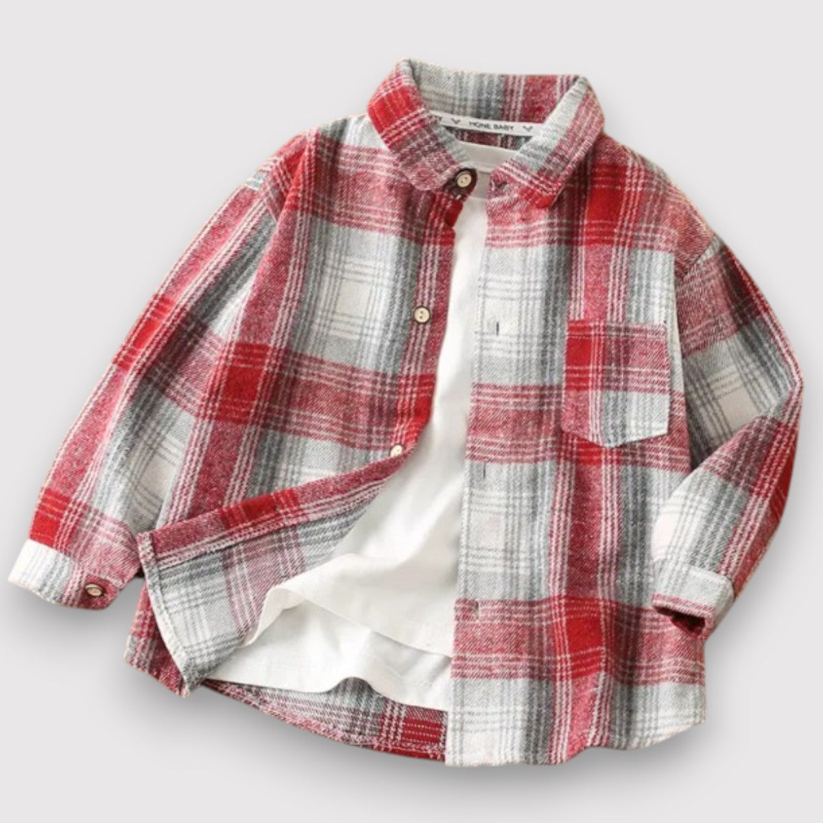 Boys Flannel Buttondown Checkered Shirt-Red